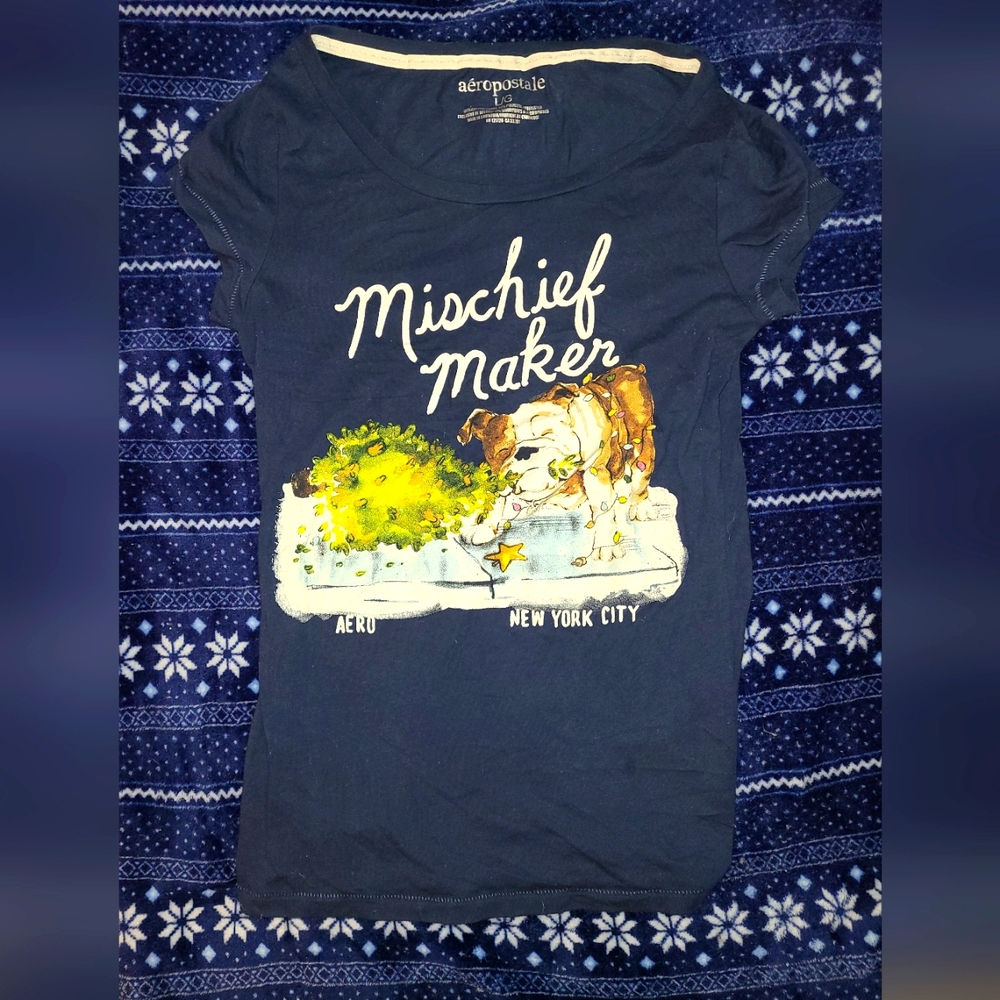 Aeropostale Bulldog Holiday Top Tee Large!